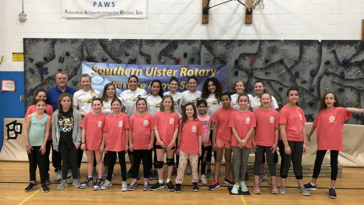 New Paltz Women's Volleyball Volunteers at Plattekill Elementary with Walkill Rotary Club Youth Volleyball Program